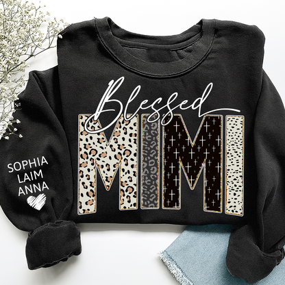 Personalized Blessed Mimi Leopard Sweatshirt – Custom Bible Style Design, Unique Gift for Grandma and Her Grandkids
