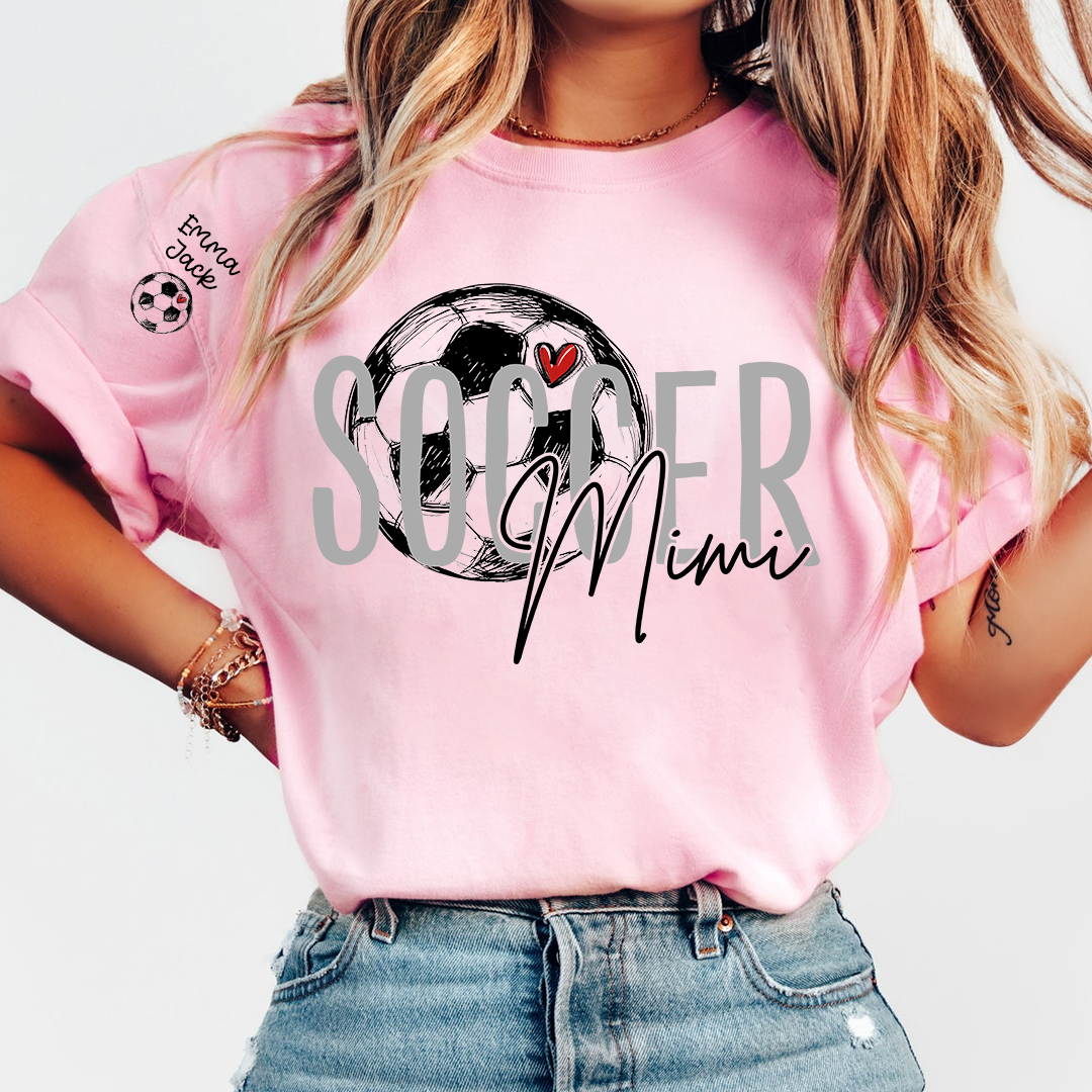 Personalized Soccer Mimi Shirt, Custom Grandkids Names and Soccerball Graphic T Shirt