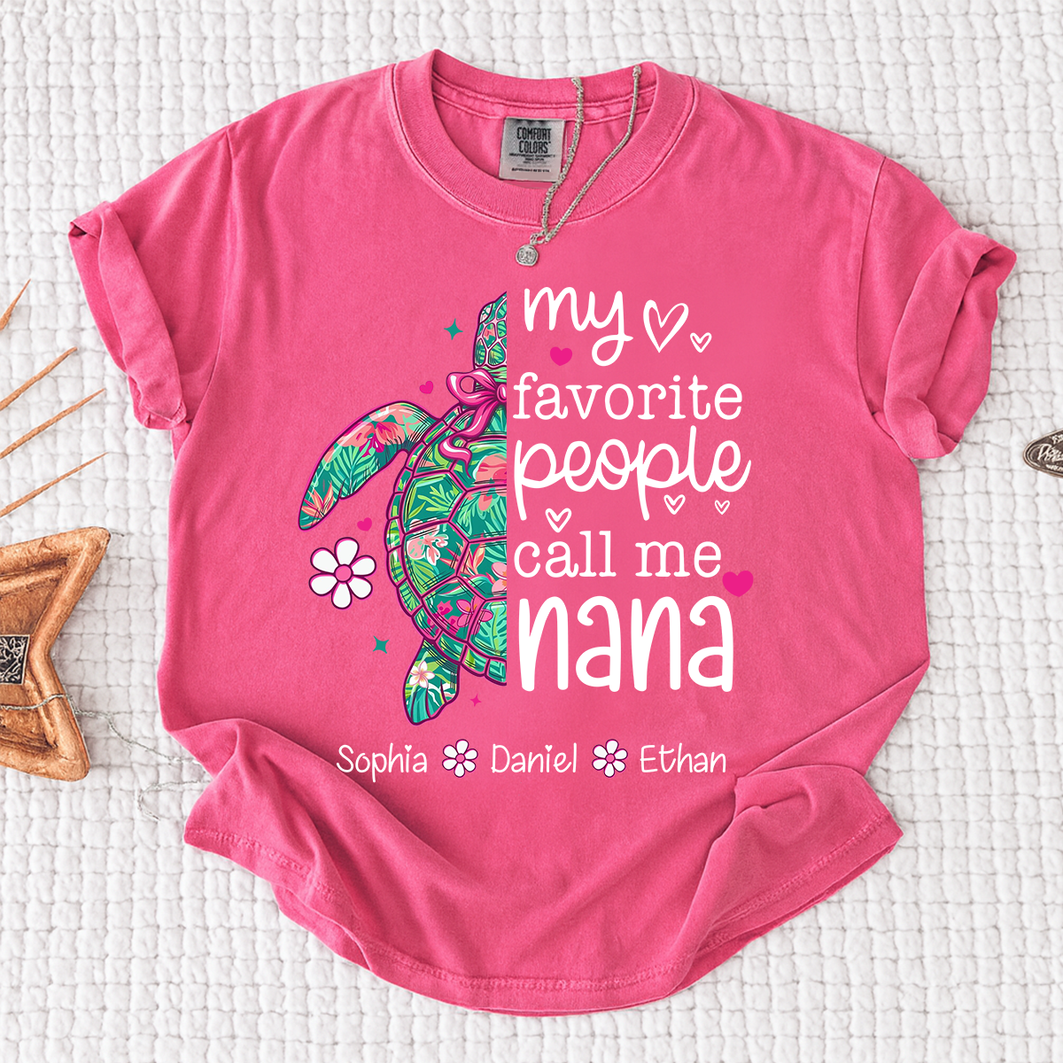 Comfort Colors® Personalized Nana Sea Turtle Shirt, My Favorite People Call Me Nana Tee, Custom Grandkids Names T Shirt, Coastal Grandma Gift