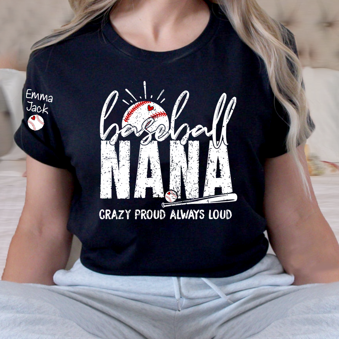 Custom Baseball Nana T-Shirt, Personalized Sports Grandma Tee for Game Day