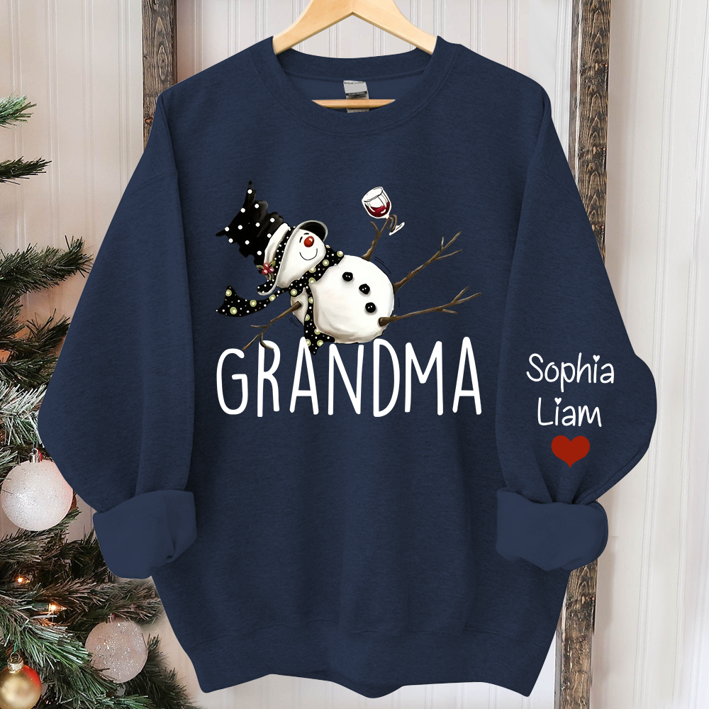 Custom Grandma Snowman And Kids Christmas Sweatshirt