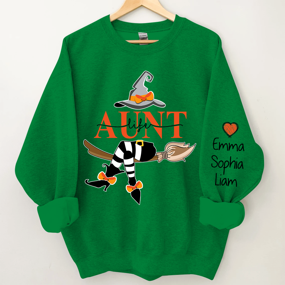 Aunt Life Witch Sweatshirt, Custom Aunt & Kids Halloween, Gift For Aunt TH Sweatshirt