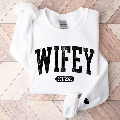 Personalize Wifey Sweatshirt, Engagement Sweatshirt, Bridal Shower Gift, Gift For Bride, New Wife Sweatshirt