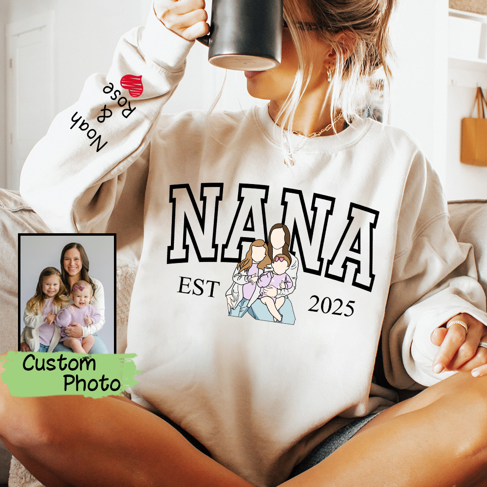 Custom Photo Portrait, Custom Nana And Kids For Family Gifts