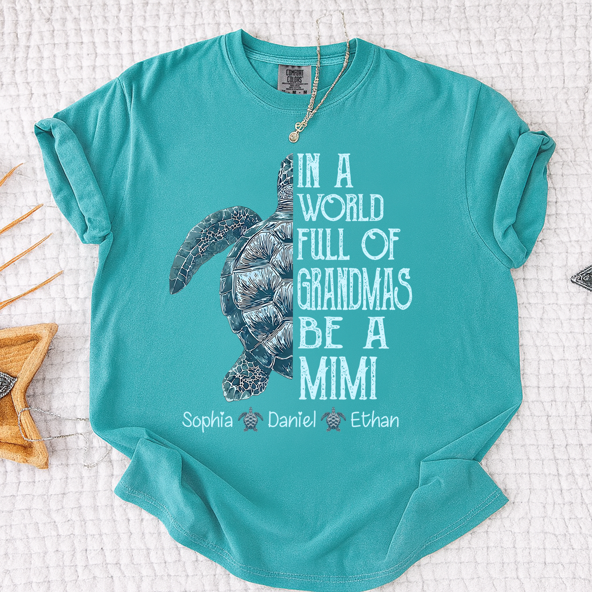 Comfort Colors Personalized Mimi Turtle Shirt, Custom Grandkids Names Sea Turtle Grandma T-Shirt, In a World Full of Grandmas Be a Mimi Gift