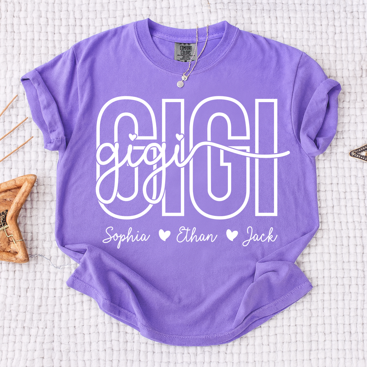 Comfort Colors® Custom Name Gigi Shirt for Women, Personalized Grandma Tee with Grandkids Names, Meaningful Family Gift for Gigi Lovers