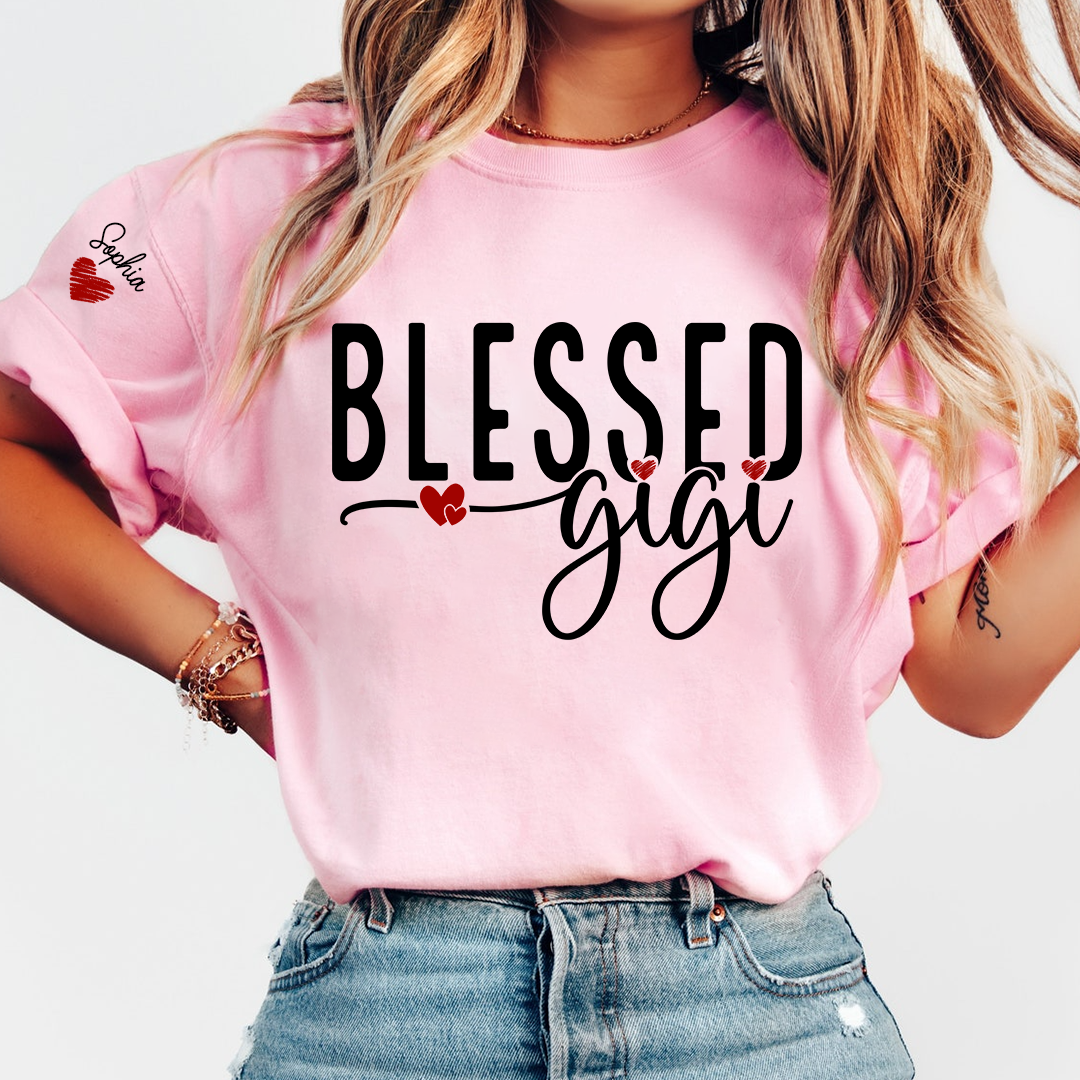 Personalized Blessed Gigi TShirt, Custom Name Tee For Grandma And Kids
