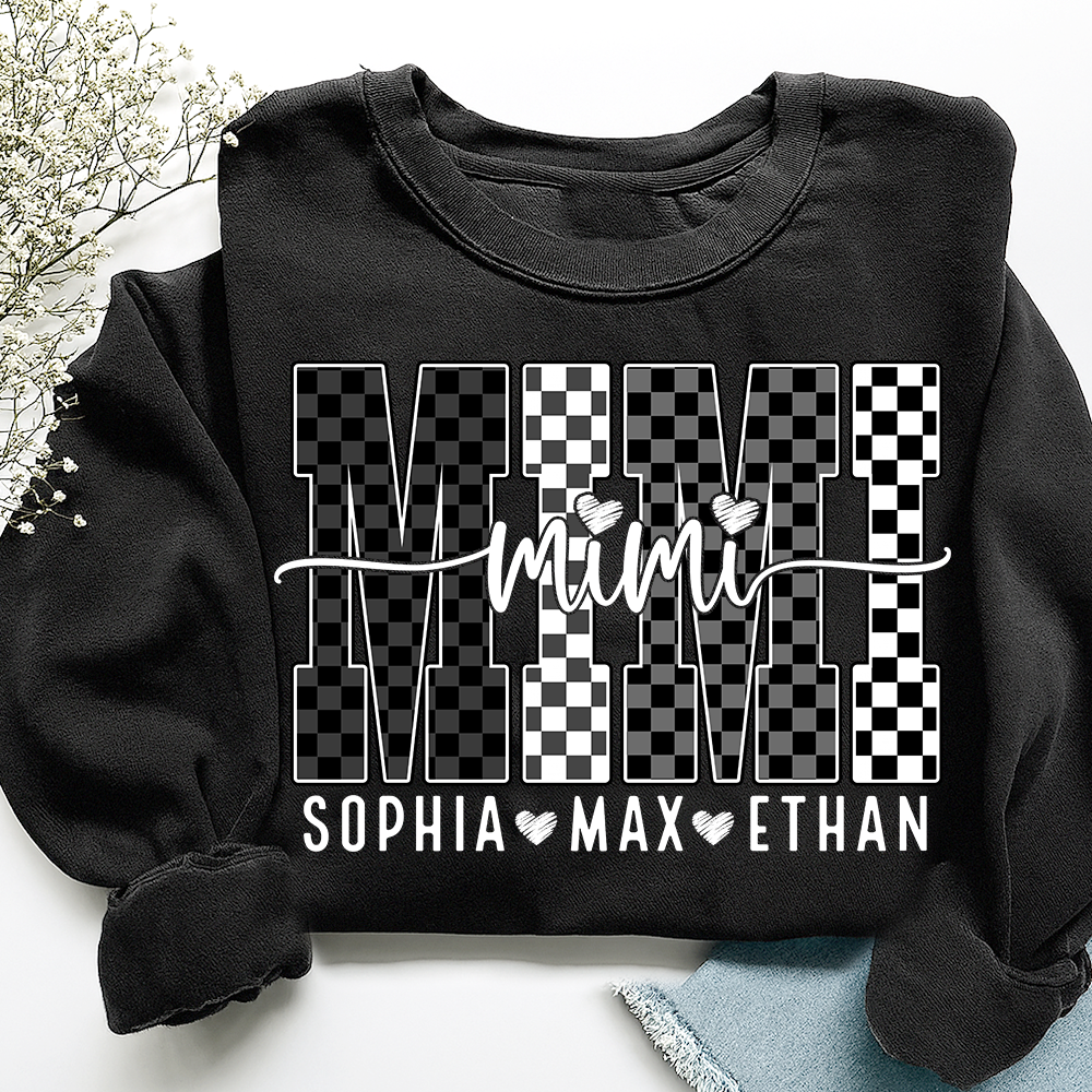Black White Design Sweatshirt, Custom Gift For Mimi And Kids