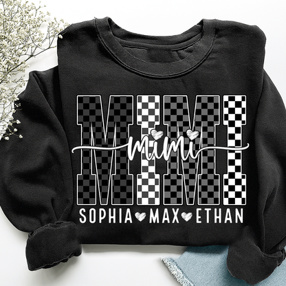 Black White Design Sweatshirt, Custom Gift For Mimi And Kids