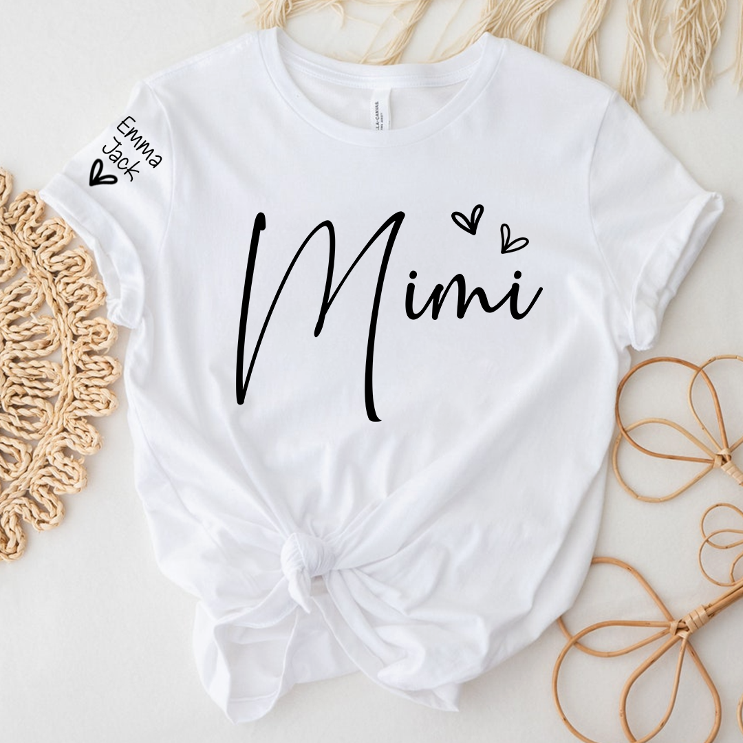 Mimi Shirt Personalized with Grandkids Names, Minimal Script Family T Shirt