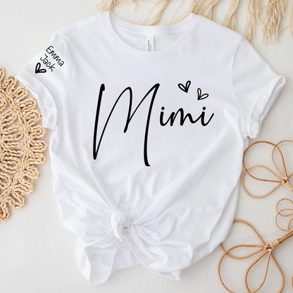 Mimi Shirt Personalized with Grandkids Names, Minimal Script Family T Shirt