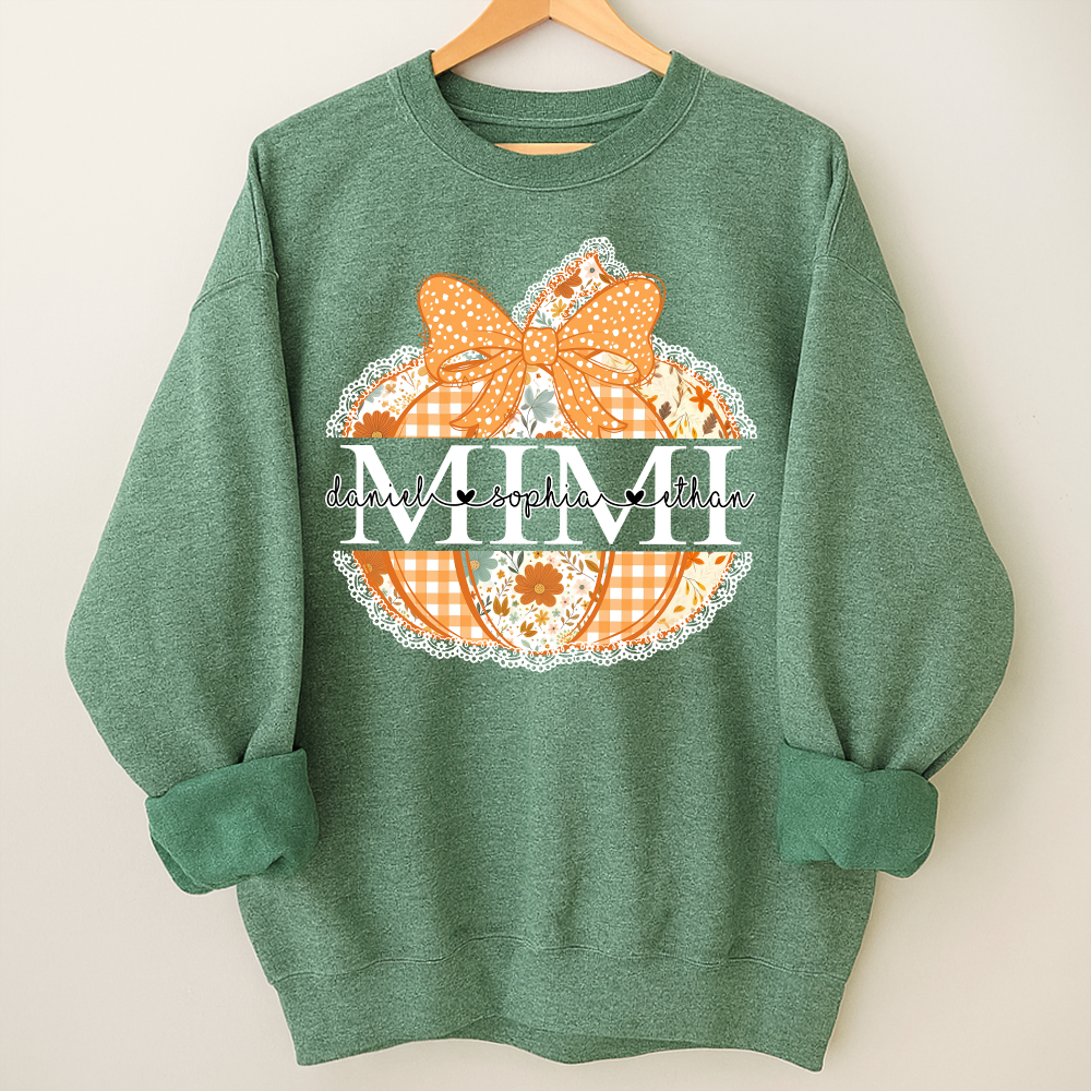 Personalized Mimi Pumpkin Shirt with Grandkids Names, Custom Fall Sweatshirt, Floral Pumpkin Grandma Gift, Thanksgiving Apparel