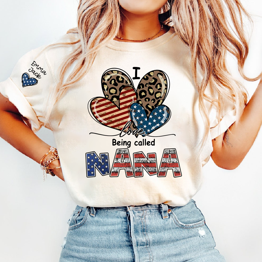 I Love Being Called Nana American Flag Heart T-Shirt, For Gift Grandma And Kids