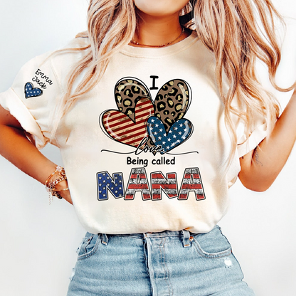 I Love Being Called Nana American Flag Heart T-Shirt, For Gift Grandma And Kids