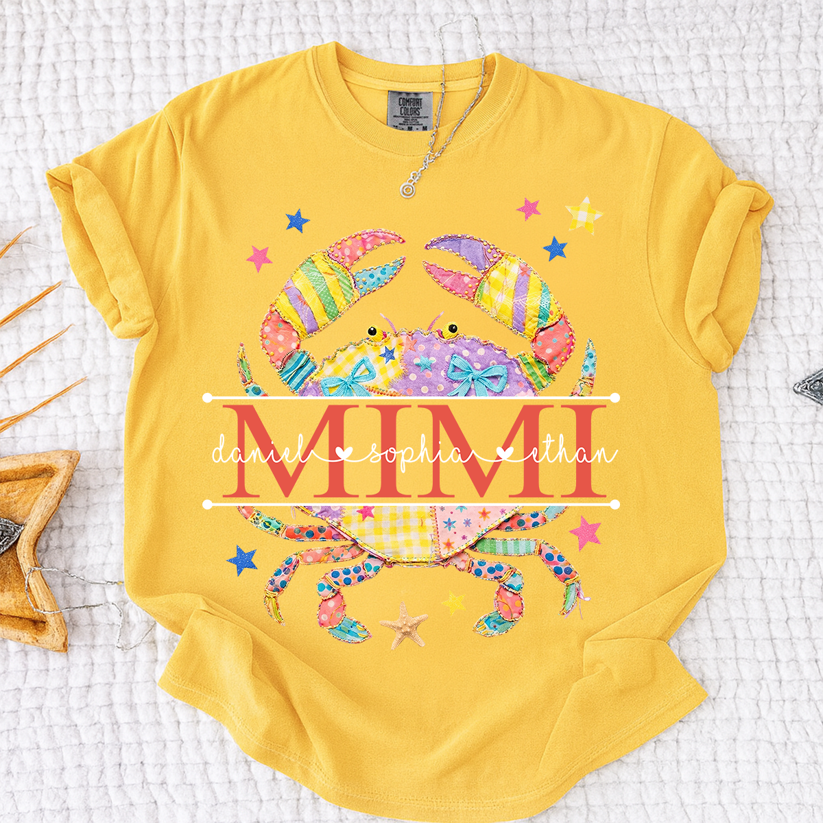 Comfort Colors® Personalized Mimi Crab Shirt with Grandkids Names, Coastal Grandma Tee, Custom Beach Crab Graphic T Shirt, Gift for Mimi from Grandchildren