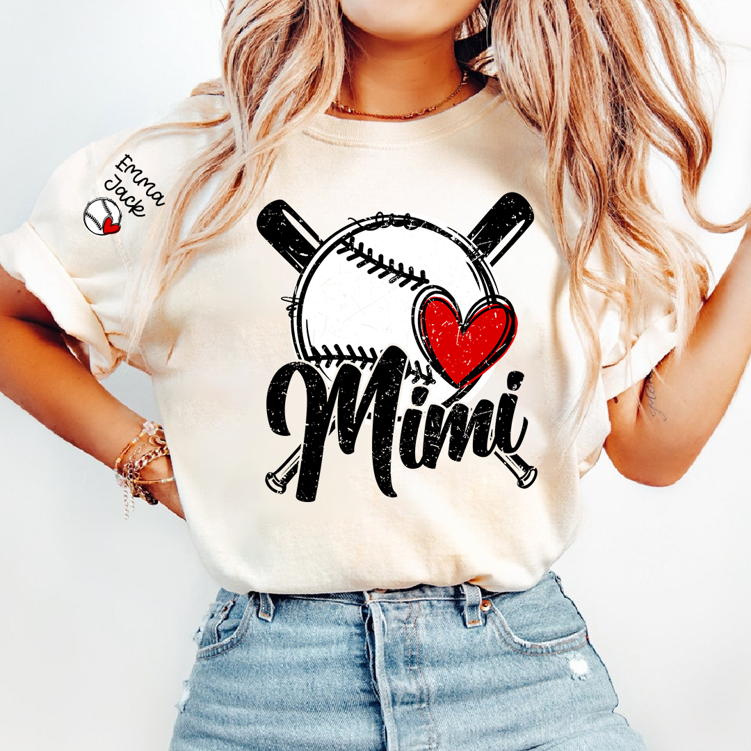 Mimi Baseball Shirt with Heart Design, Personalized T Shirt for Baseball Fans