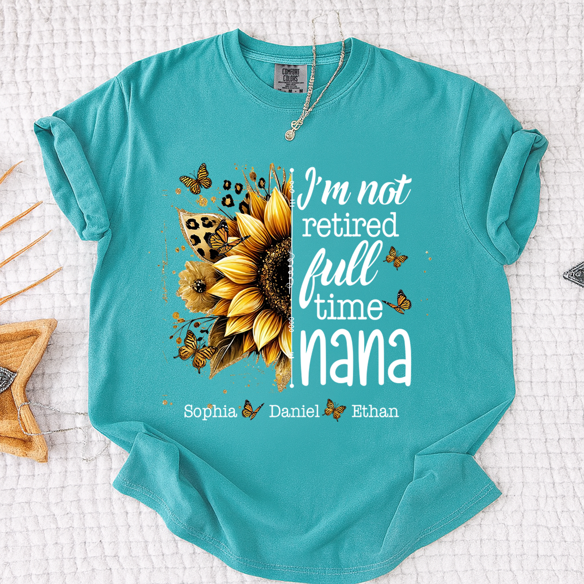 Comfort Colors Mimi Sunflower T-Shirt Personalized, I’m Not Retired Full Time Mimi with Custom Family Names