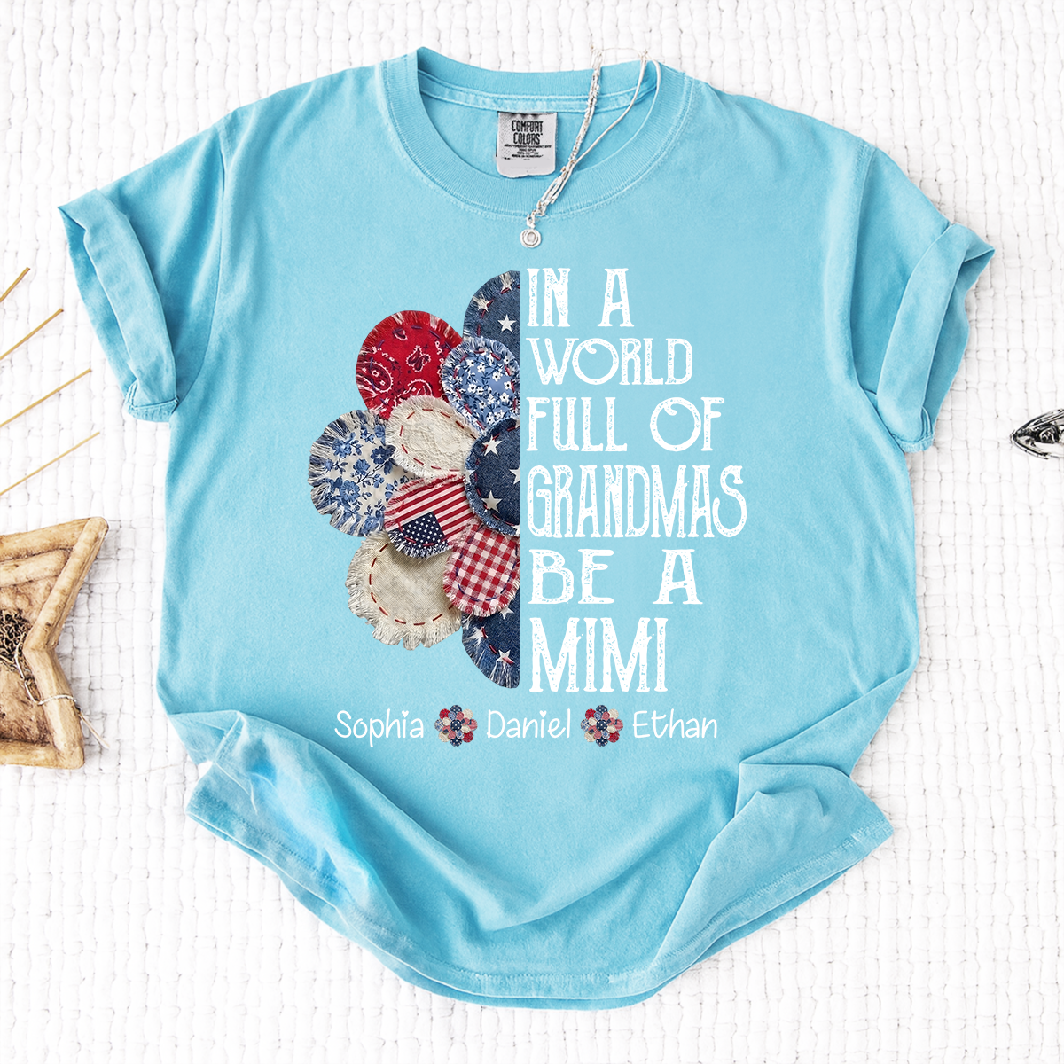 Comfort Colors In a World Full of Grandmas Be a Mimi T Shirt, Custom Family Shirt with Kids Names, Ideal for Mother's Day and Patriotic Events