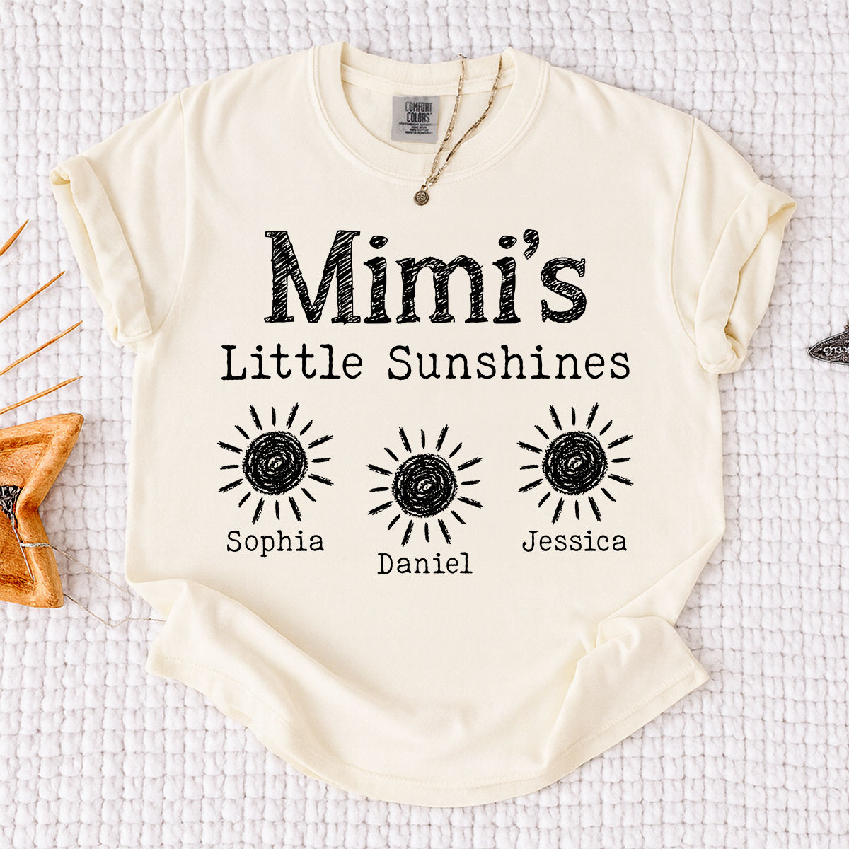 Comfort Colors Personalized Mimi's Little Sunshines Shirt with Grandkids Names, Custom Mimi Tee, Family Gift for Grandma and Mimi