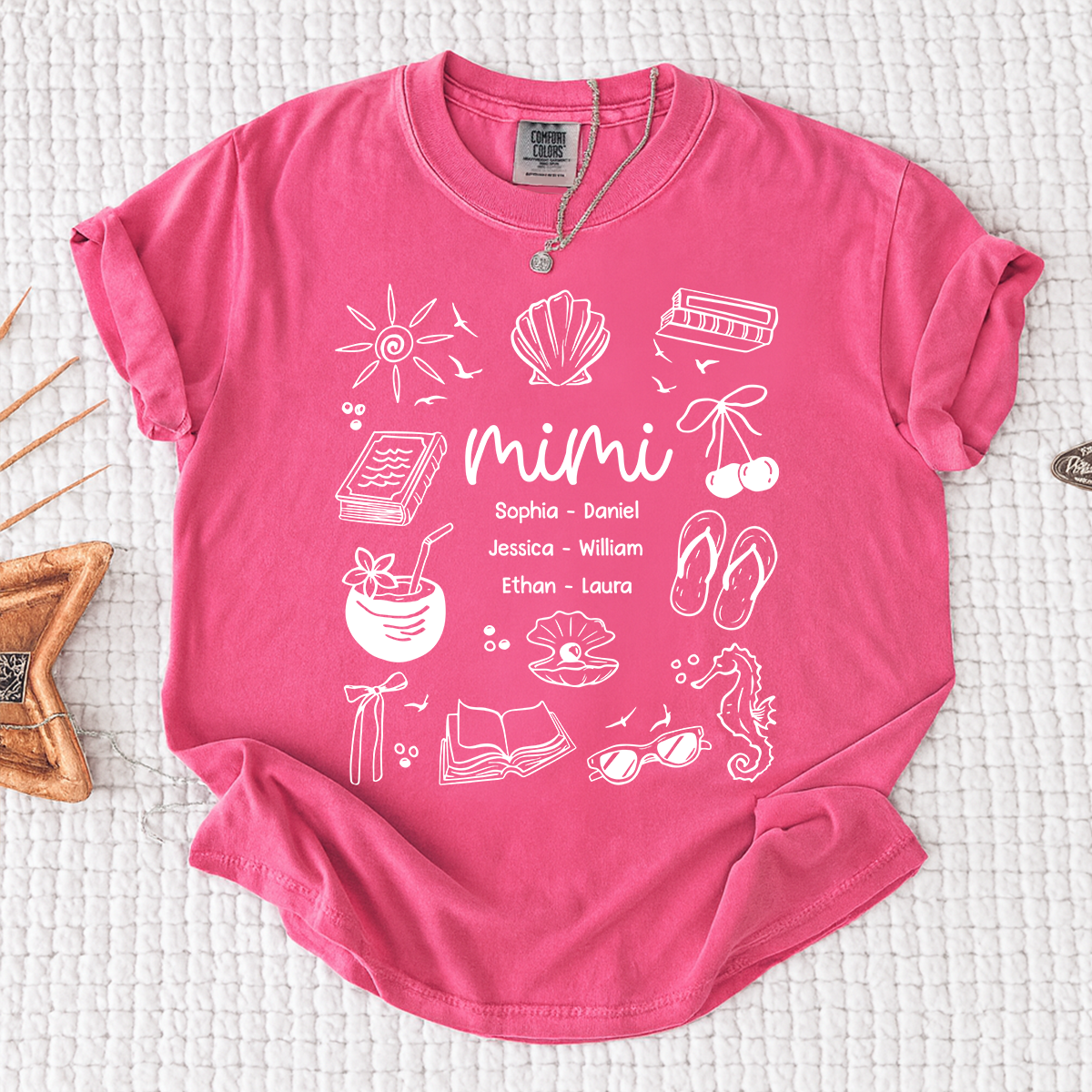 Comfort Colors Personalized Mimi Shirt with Grandkids Names, Custom Coastal Summer Tee, Beach Inspired Family Gift for Grandma and Mimi