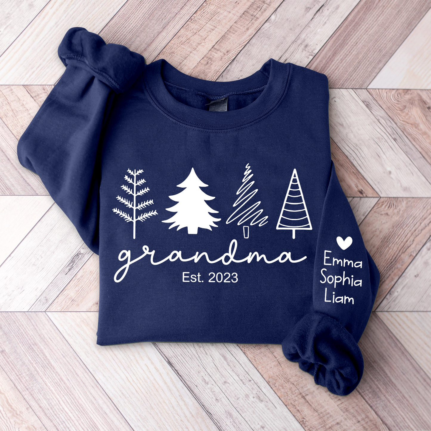Christmas Tree Sweatshirt, Custom Grandma Est & Kids, Grandma Gift TH Sweatshirt