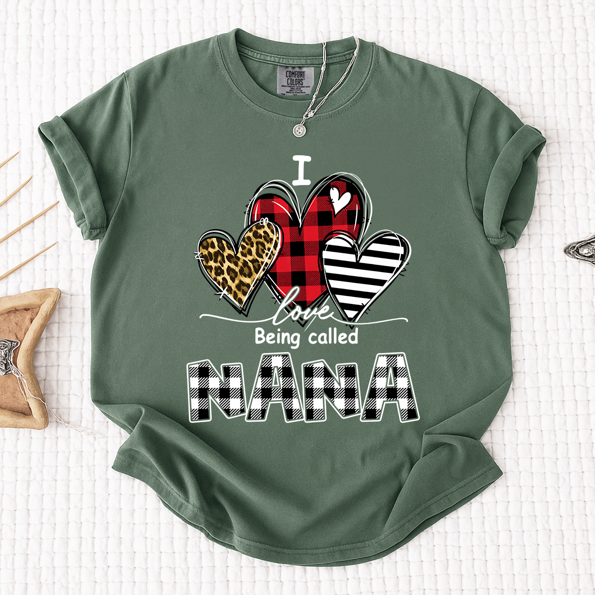 I Love Being Called Nana Leopard Print And Caro Shirt, Grandma Comfort Colors Personalized For Gift Grandma