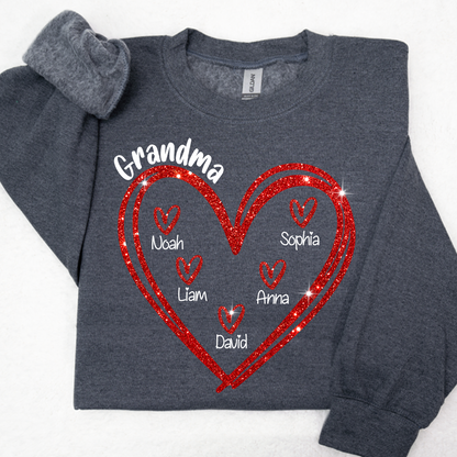 Glitter Custom Name Valentine Heart Grandma And Kids LTP01