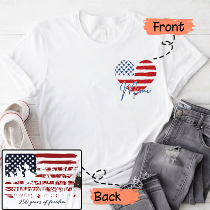 Personalized Mimi Patriotic Shirt, Custom Grandma Name USA Flag Heart T-Shirt, 4th of July Family Matching Tee for Mimi
