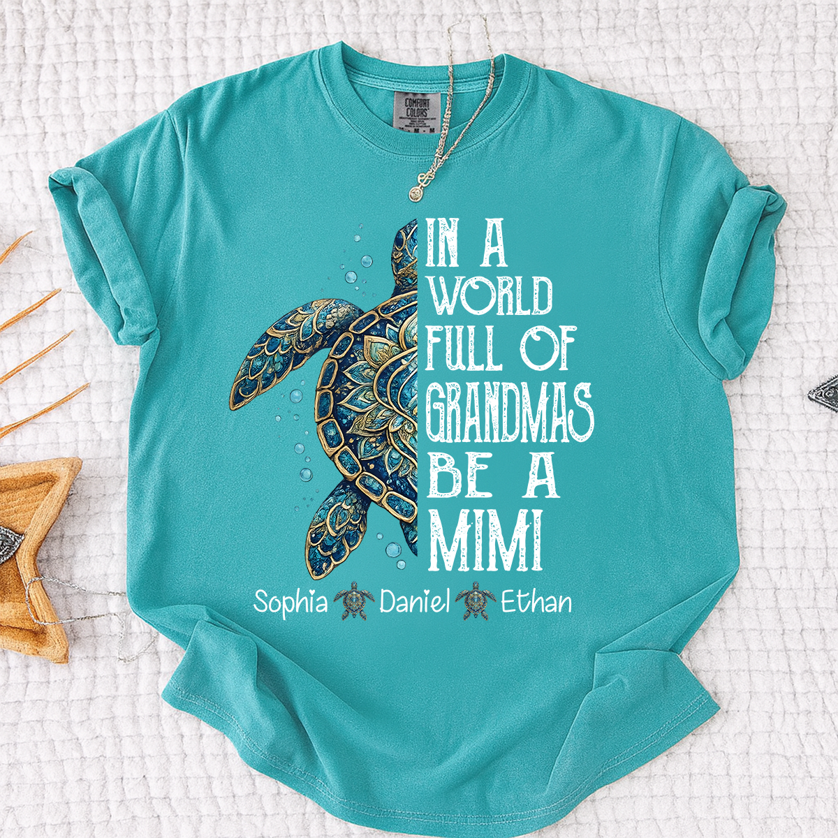 Comfort Colors Personalized Mimi Turtle Shirt, In A World Full Of Grandmas Be A Mimi Tee, Custom Grandkids Names Gift for Grandma