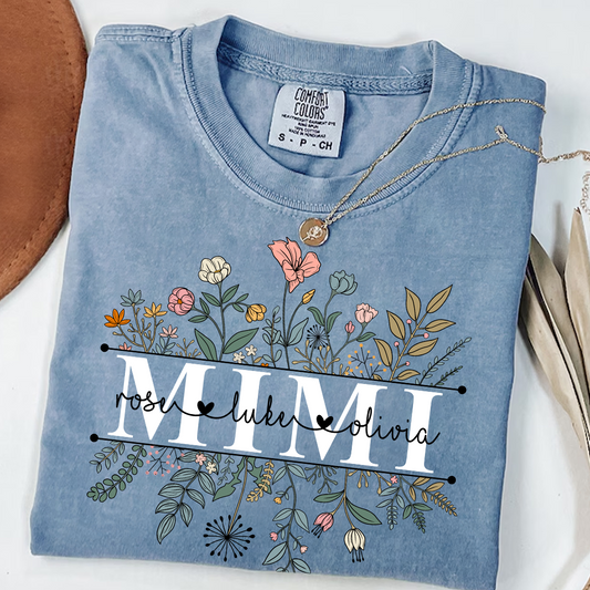 Comfort Colors® Mimi Wildflower Retro T-Shirt, Custom Grandma With Grandkids Shirt