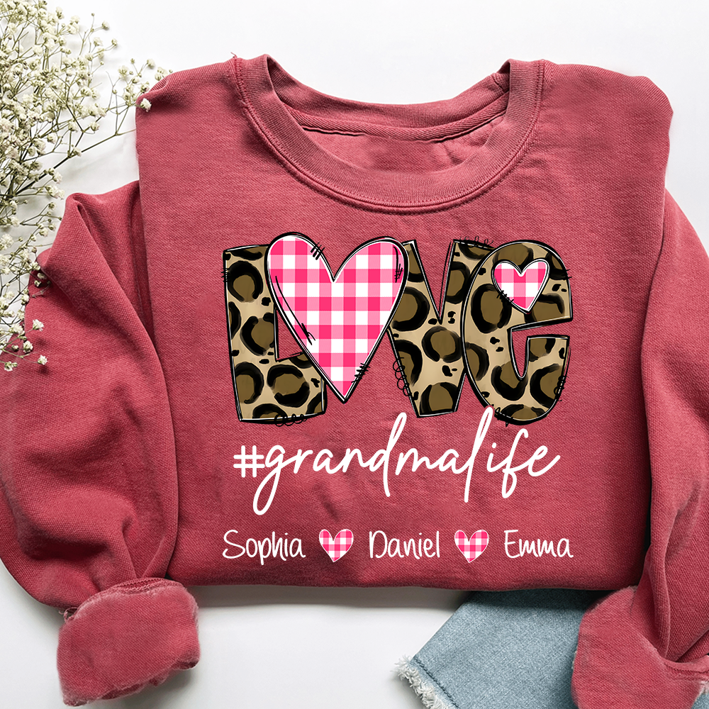 Personalized Grandma Sweatshirt Love Grandmalife with Names, Custom Family Crewneck