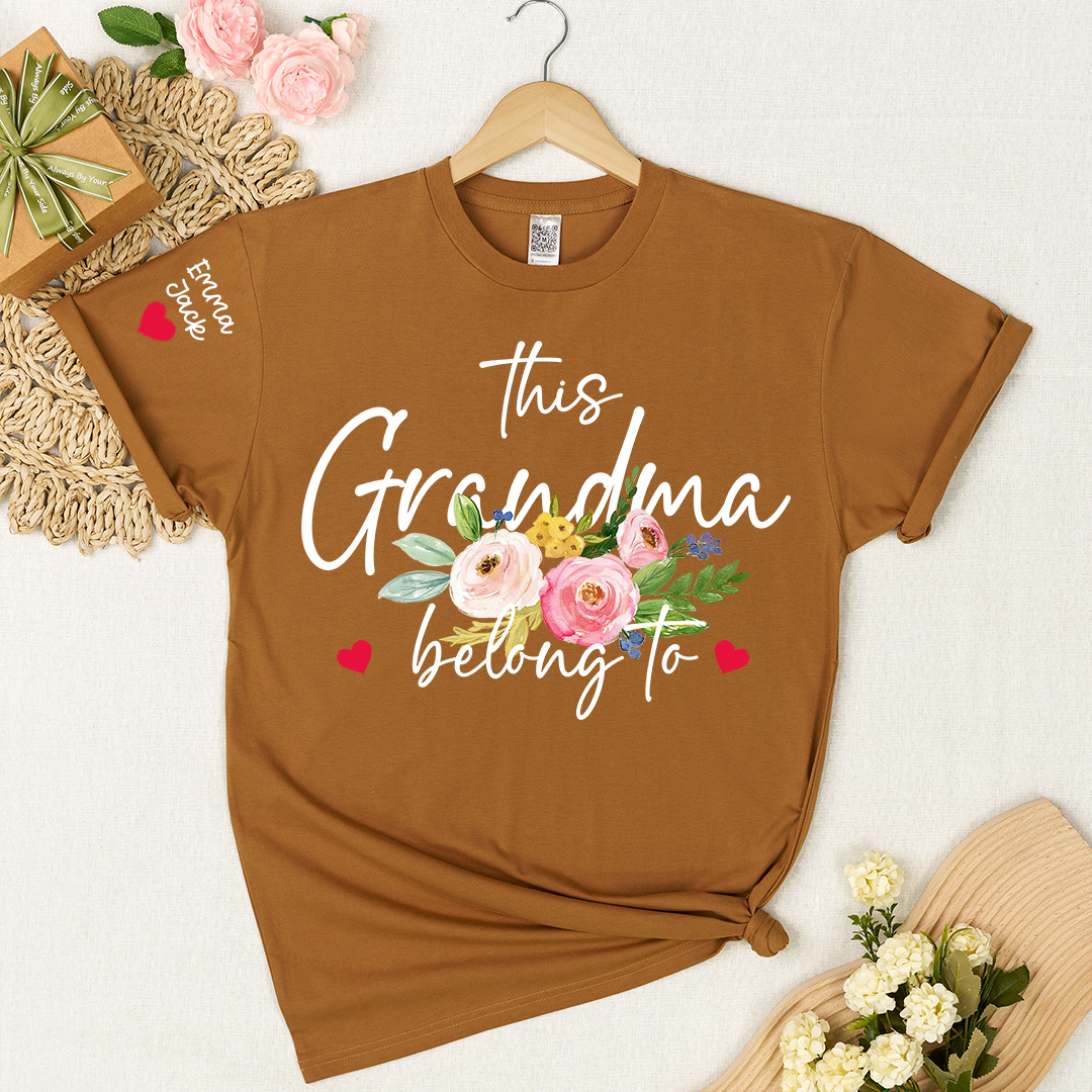 This Grandma Belongs to Shirt, Personalized Grandma T-Shirt with Custom Kids Names and Floral Design