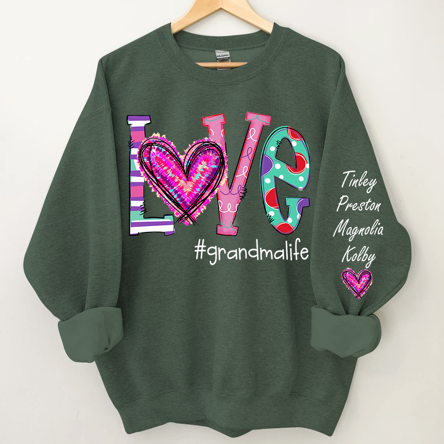 Personalized Grandma Life Color Trend Sweatshirt, Custom Grandma With Grandkids Name On The Sleeve Sweatshirt