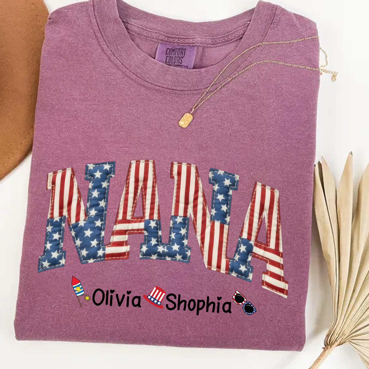 Comfort Colors Personalized Nana T-Shirt with American Flag Design – Custom 4th of July Gift for Nana with Grandkids Names