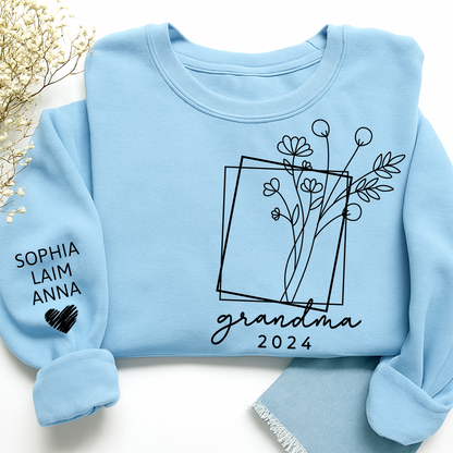 Fall Floral Design Sweatshirt with Flowers, Custom Nickname Grandma And Kids