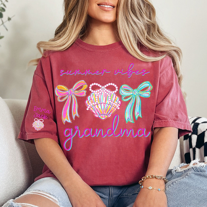 Colorful Bow and Shell Grandma T-Shirt Perfect for Summer Outfits