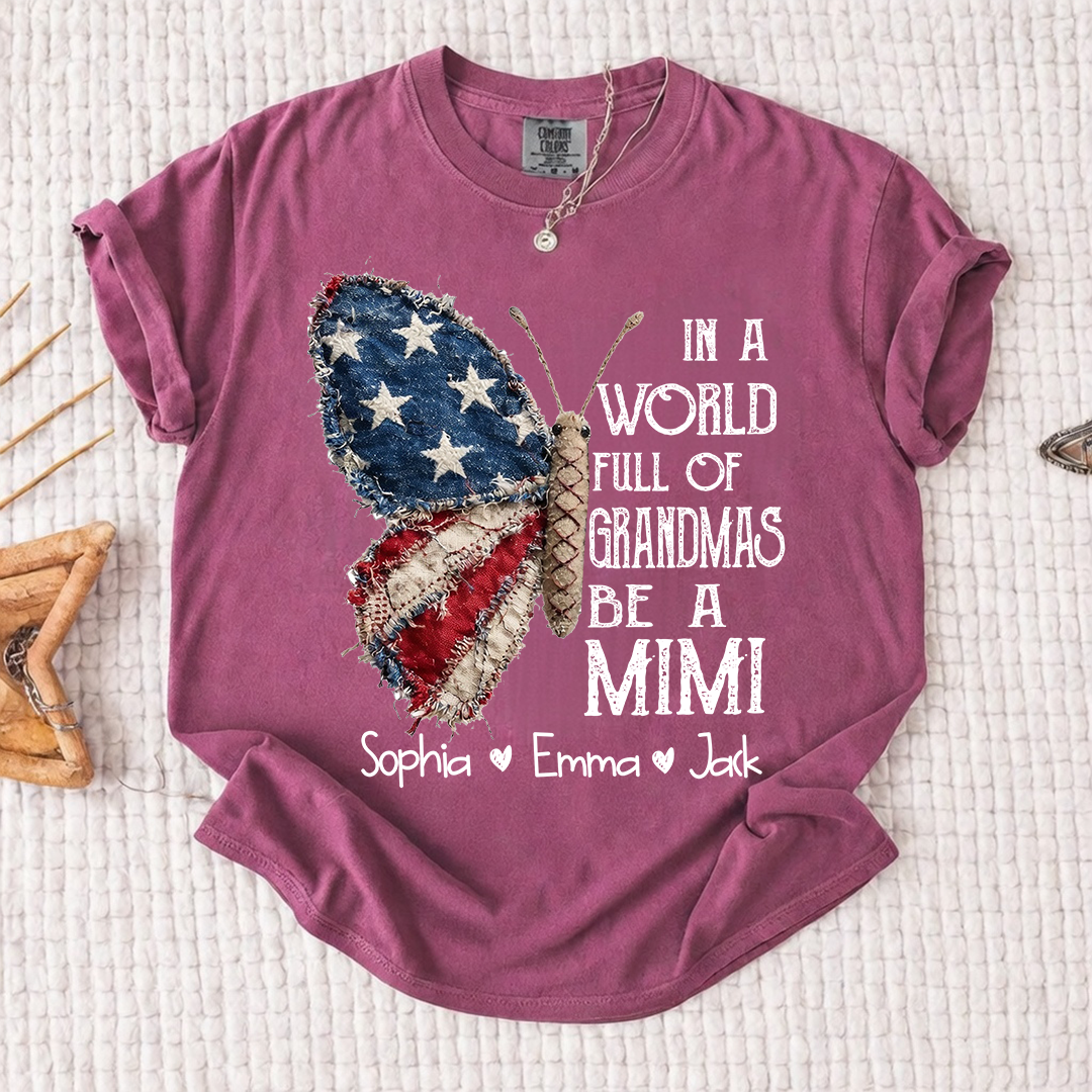 Comfort Colors Personalized Mimi Shirt – "In a World Full of Grandmas, Be a Mimi" Butterfly Design with Custom Family Names