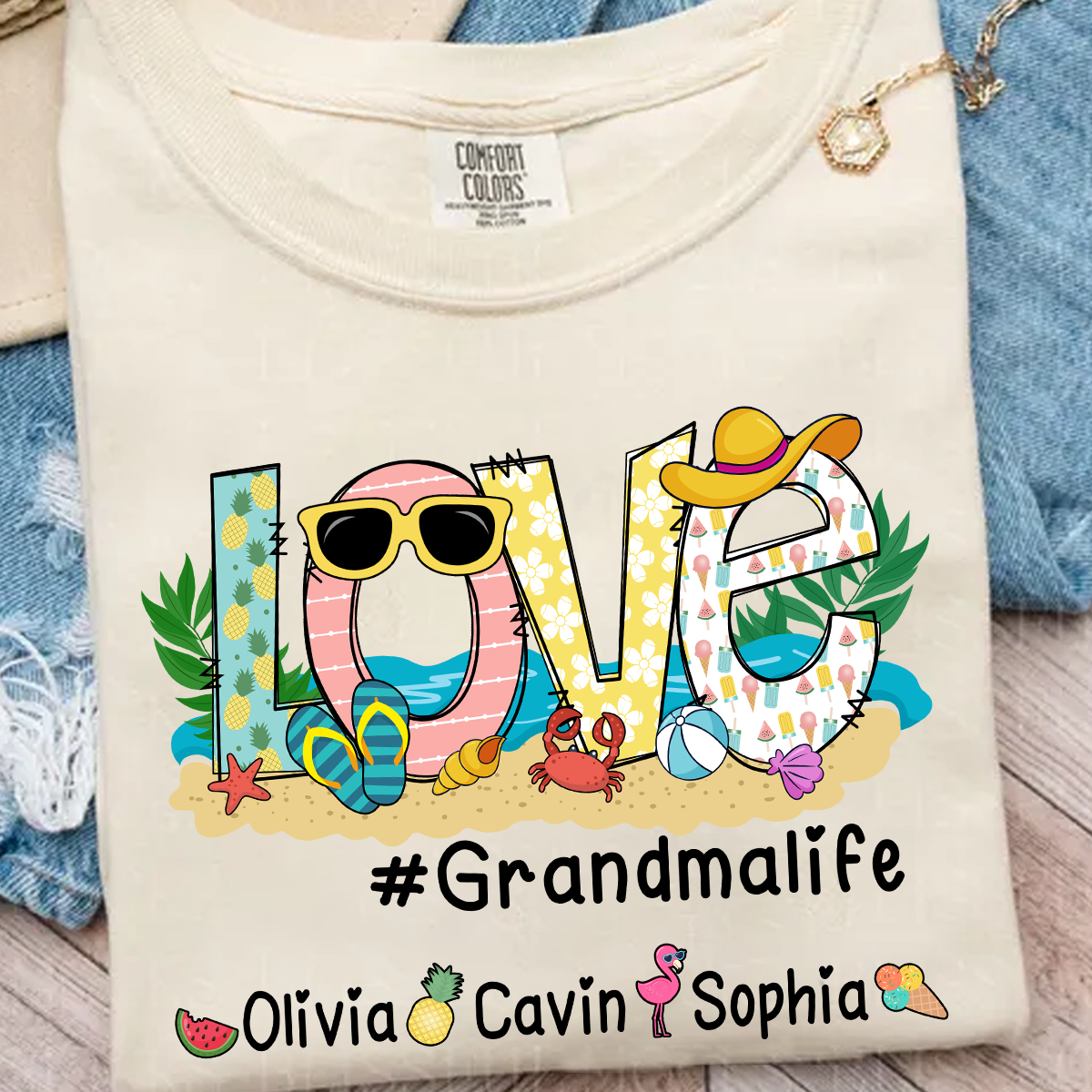 Comfort Colors® Love Grandma Life Beach T-Shirt, Gift For Grandma T-Shirt