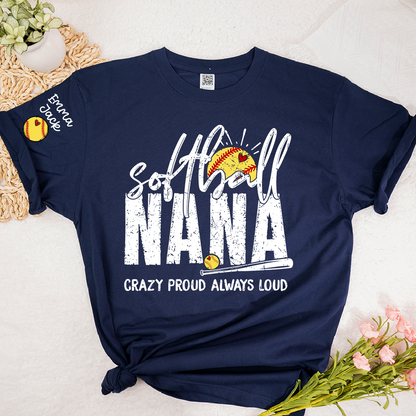 Custom Softball Nana T-Shirt, Personalized Sports Grandma Tee for Game Day