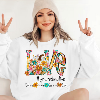 Love Autumn Personalized Sweatshirt, Custom Name for Grandma And Kids