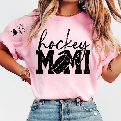 Hockey Mimi Shirt with Custom Names, Hockey Puck and Stick Design Family T Shirt