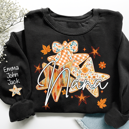 Personalized Nana Shirt for Women, Autumn Star Floral Design Tee, Custom Grandma T Shirt, Cozy Family Gift