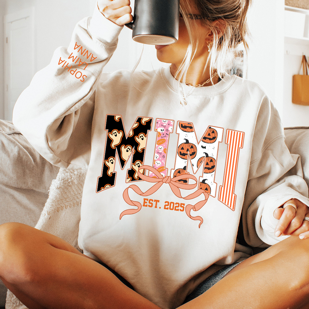 Personalized Halloween Grandma Sweatshirt, Custom Mimi And Kids Names