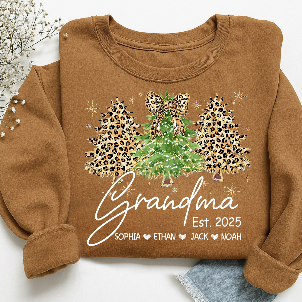 Personalized Grandma Sweatshirt, Christmas Tree Design Holiday Gift for Grandma
