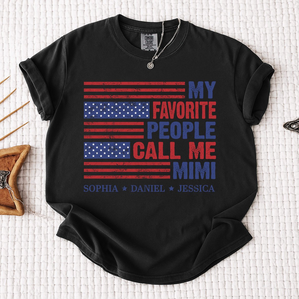 Comfort Colors Custom Mimi Shirt with Grandkids Names My Favorite People Call Me Mimi Patriotic American Flag Design Personalized Family T Shirt