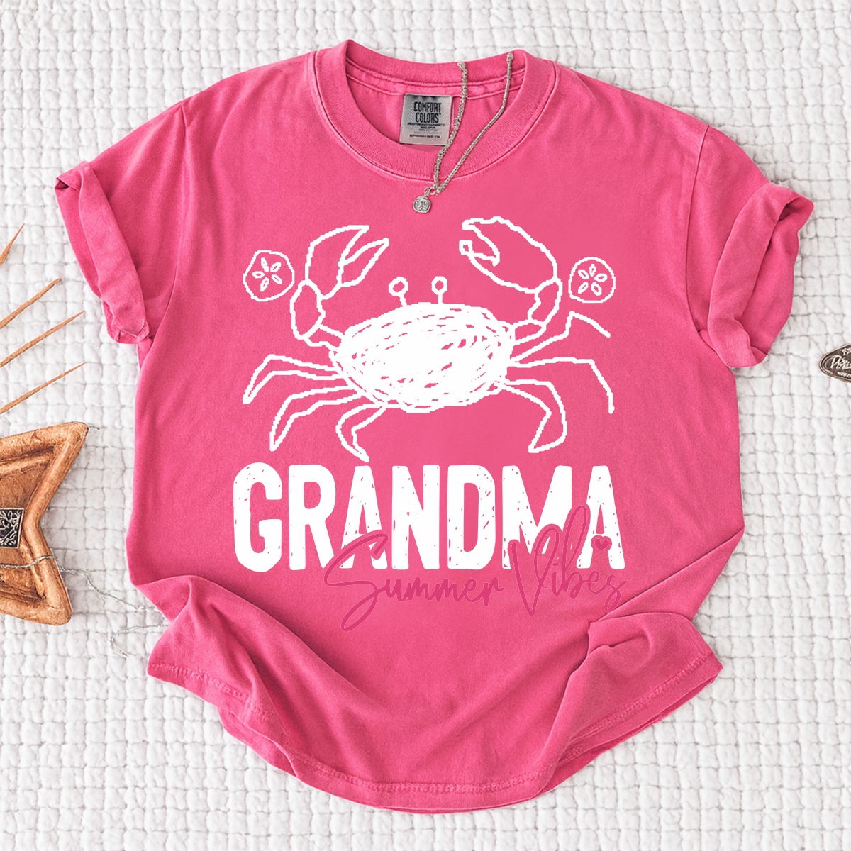 Personalized Grandma Summer Crab T Shirt, Custom Family Names Tee, Cute Crab Beach Graphic Shirt, Gift for Nana and Grandma