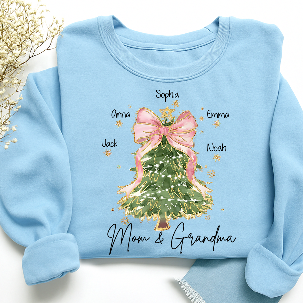 Personalized Mom and Grandma Christmas Sweatshirt, Custom Tree Design with Kids Names