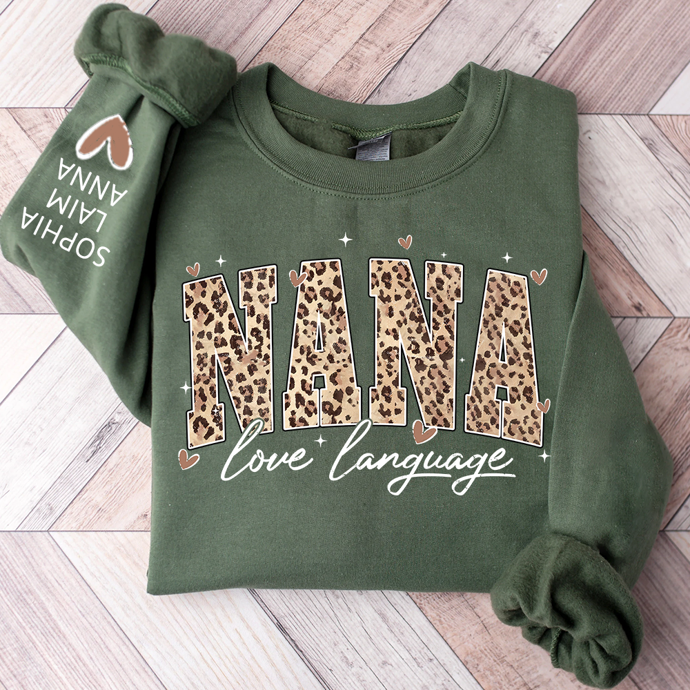 Personalized Nana And Kids Sweatshirt, Love Language Leopard Design for Valentine
