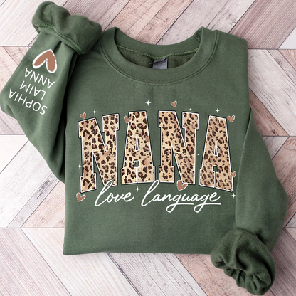 Personalized Nana And Kids Sweatshirt, Love Language Leopard Design for Valentine