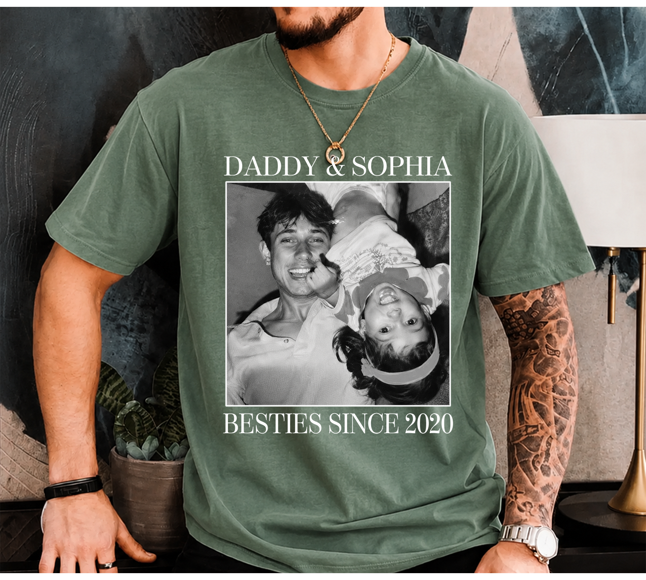 Personalized Father's Day Photo Shirt, Custom Besties Since Gift for Dad Daddy Papa T-shirt